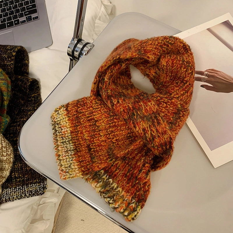 Wool Knitted Scarf Women's Winter Long  Thickened Warm Scarf New High-end Sense Student Couple