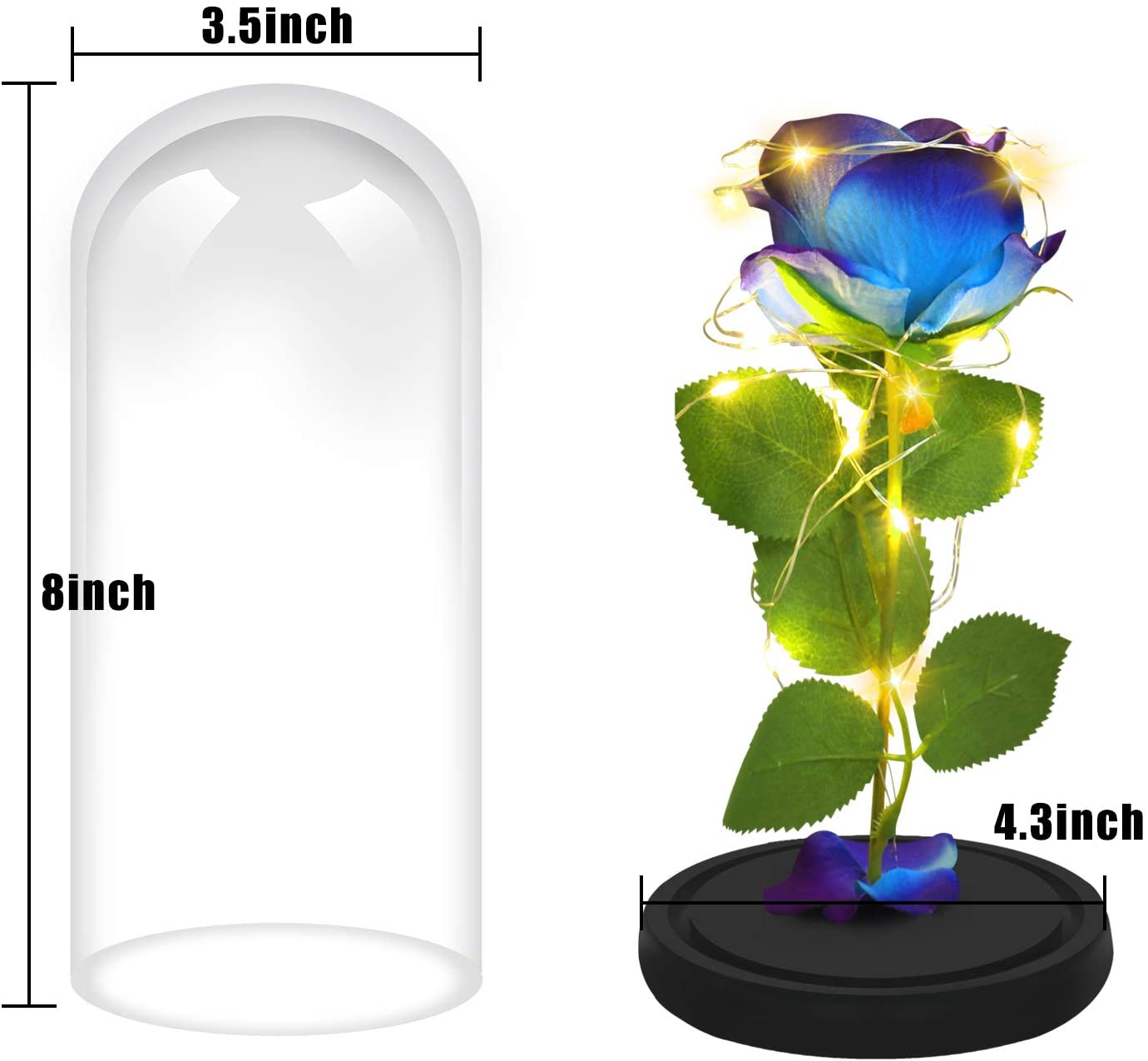 Rose That Lasts Forever in a Glass Dome with Led Lights.Gift for Mothers Day Valentine's Day Birthday Party Wedding Anniversary