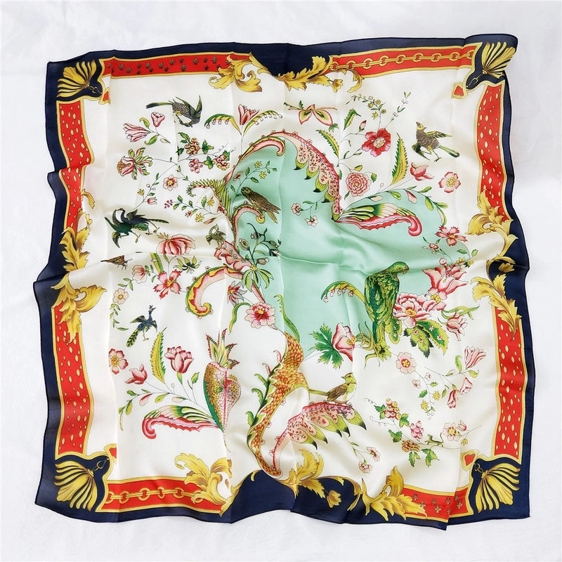 Women's Sweet Color Block Satin Printing Silk Scarves