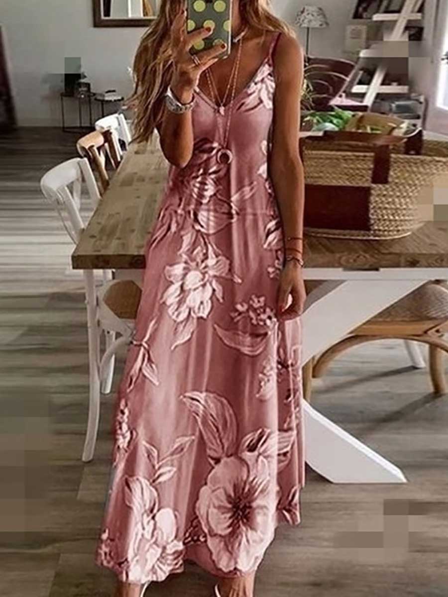 Slim Long Floral Halter Dress