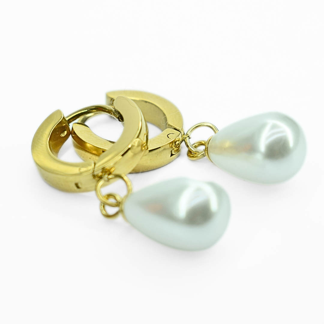 Drop pearl hoops - Gold