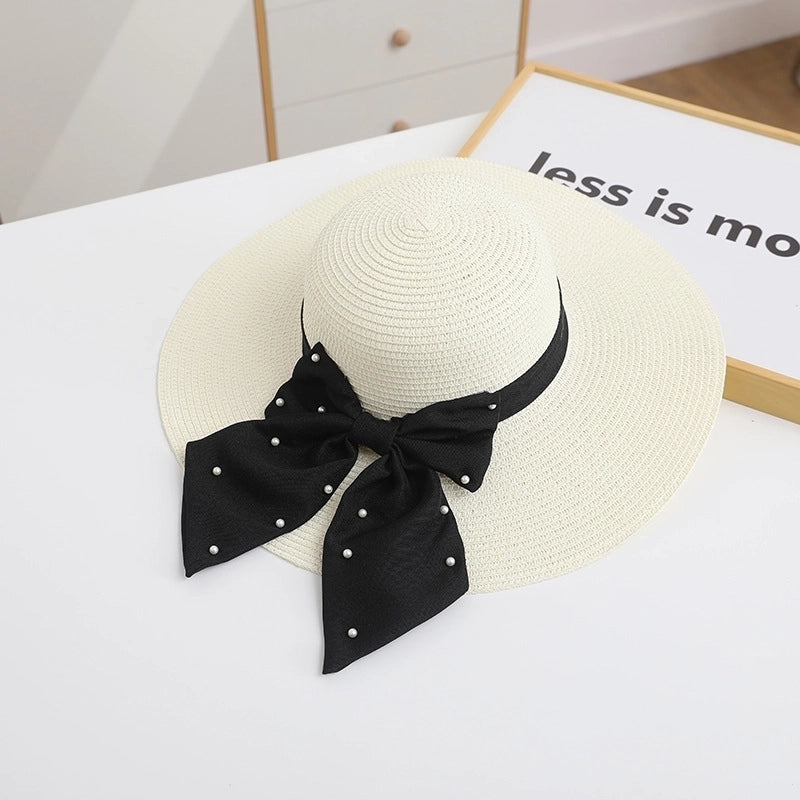 Women's Minimalist Classic Style Color Block Wide Eaves Straw Hat