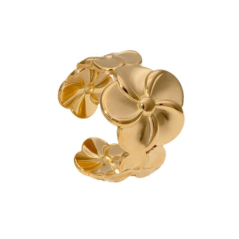 Glossy Flower Simple Cold Style Fashionable All-Match Open Index Finger Ring Gold-Plated Stainless Steel Ring