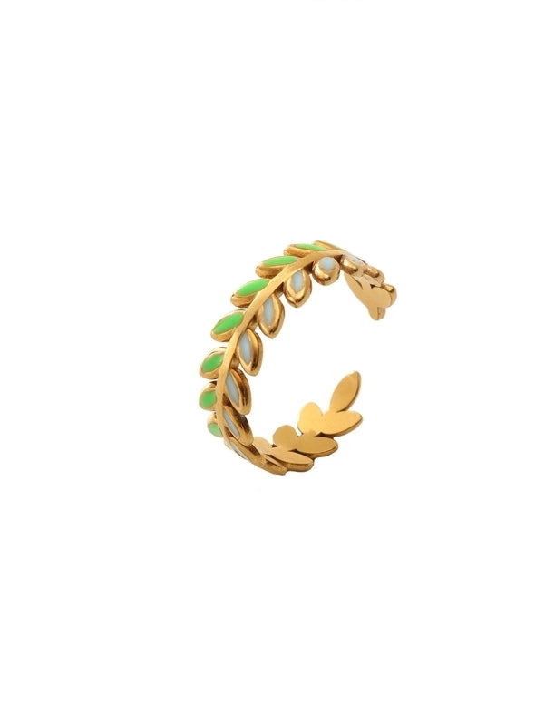 Retro Eye Flower Snake 304 Stainless Steel 18K Gold Plated Enamel Open Rings