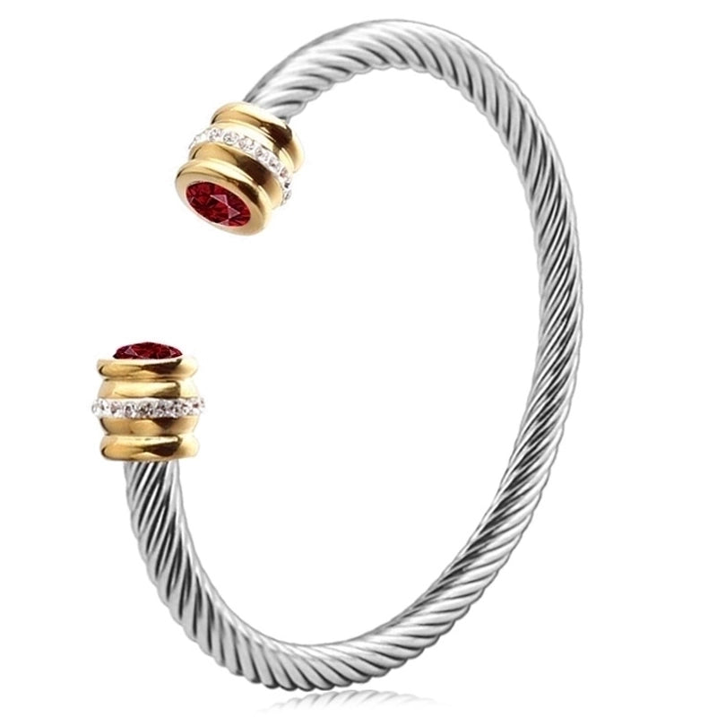 3 Pieces Minimalist Solid Color Stainless Steel Inlay Zircon Cuff Bracelets