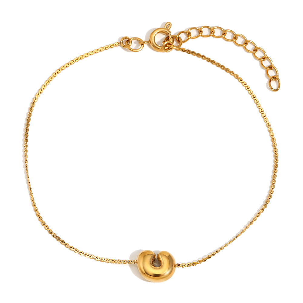 Fashionable Niche Personality Hot Style Simple Hand Jewelry Stainless Steel Plated 18K Gold Bubble Letter S Chain Bracelet