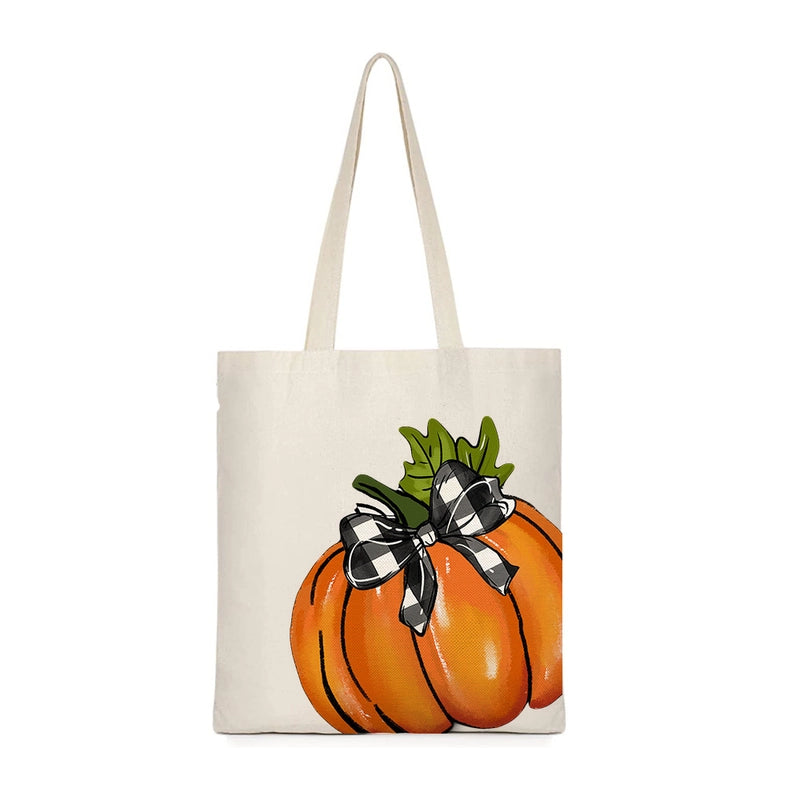 Halloween Women's Canvas Pumpkin Letter Cute Square Open Canvas Bag