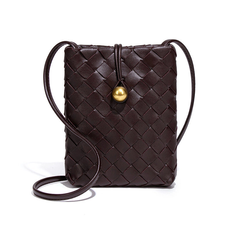 Women's Mini Pu Leather Solid Color Classic Style Weave Square Lock Clasp Shoulder Bag Crossbody Bag