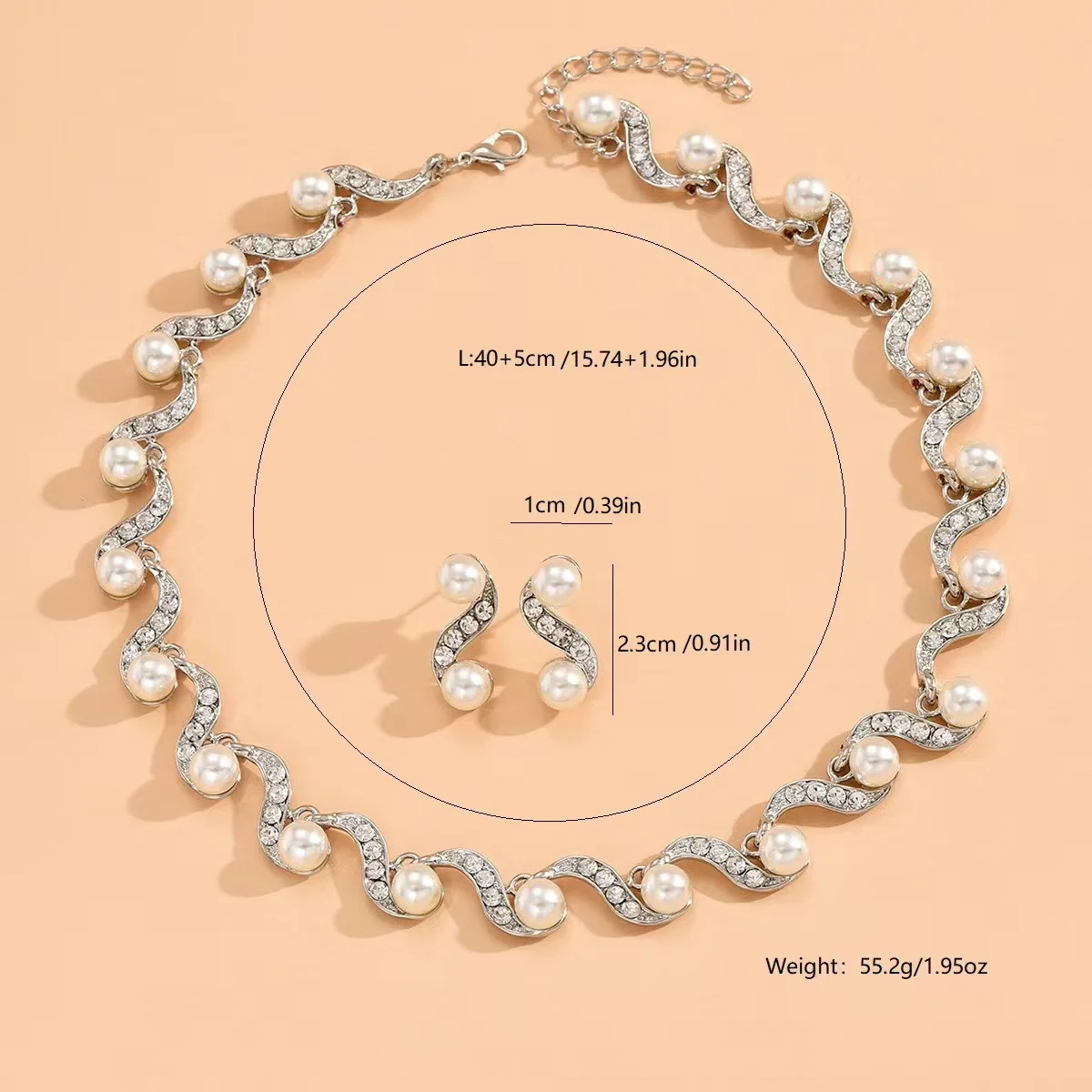 wedding dress accessories wave shaped pearl necklace earrings jewelry set