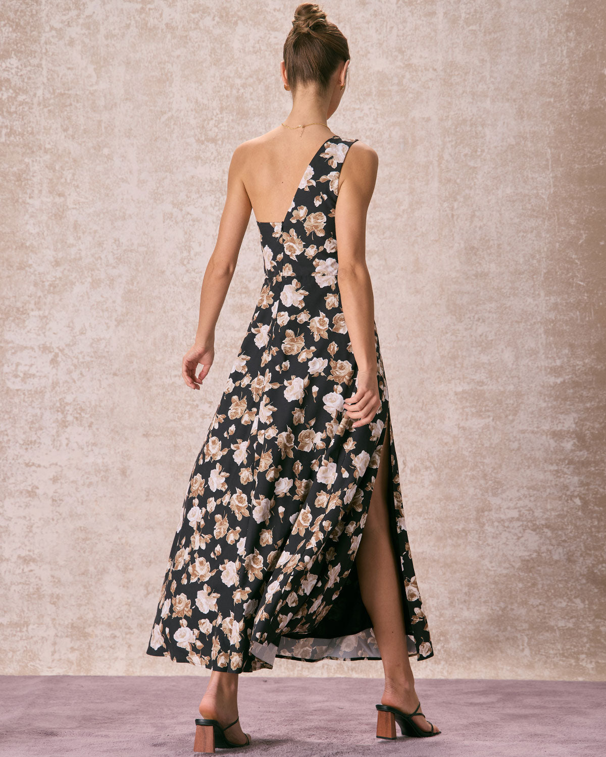 The Black One Shoulder Floral Maxi Dress