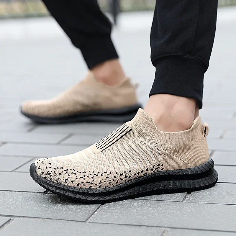 flats Men's Socks Sneakers High Quality Leather Casual Shoes Men Luxury Fashion Breathable Soft Bottom Flats Lace Up Men Running Shoes