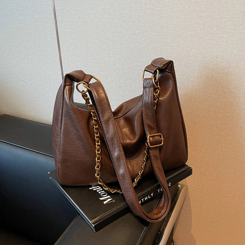 Women's Medium Pu Leather Solid Color Classic Style Streetwear Square Zipper Shoulder Bag