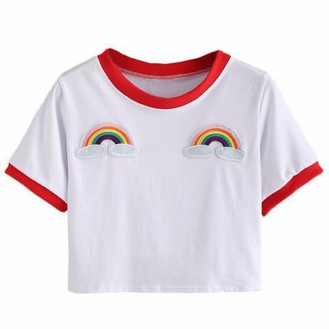 Rainbow Patch Embroidered Crop Top