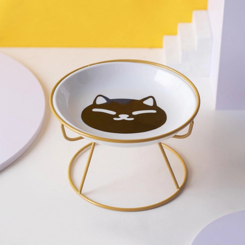 Pet Ceramic Bowl Cat Plate High Cat Food Plate Snack Plate Canned Plate Anti-cervical Spondylosis Anti-overturning Cat Bowl