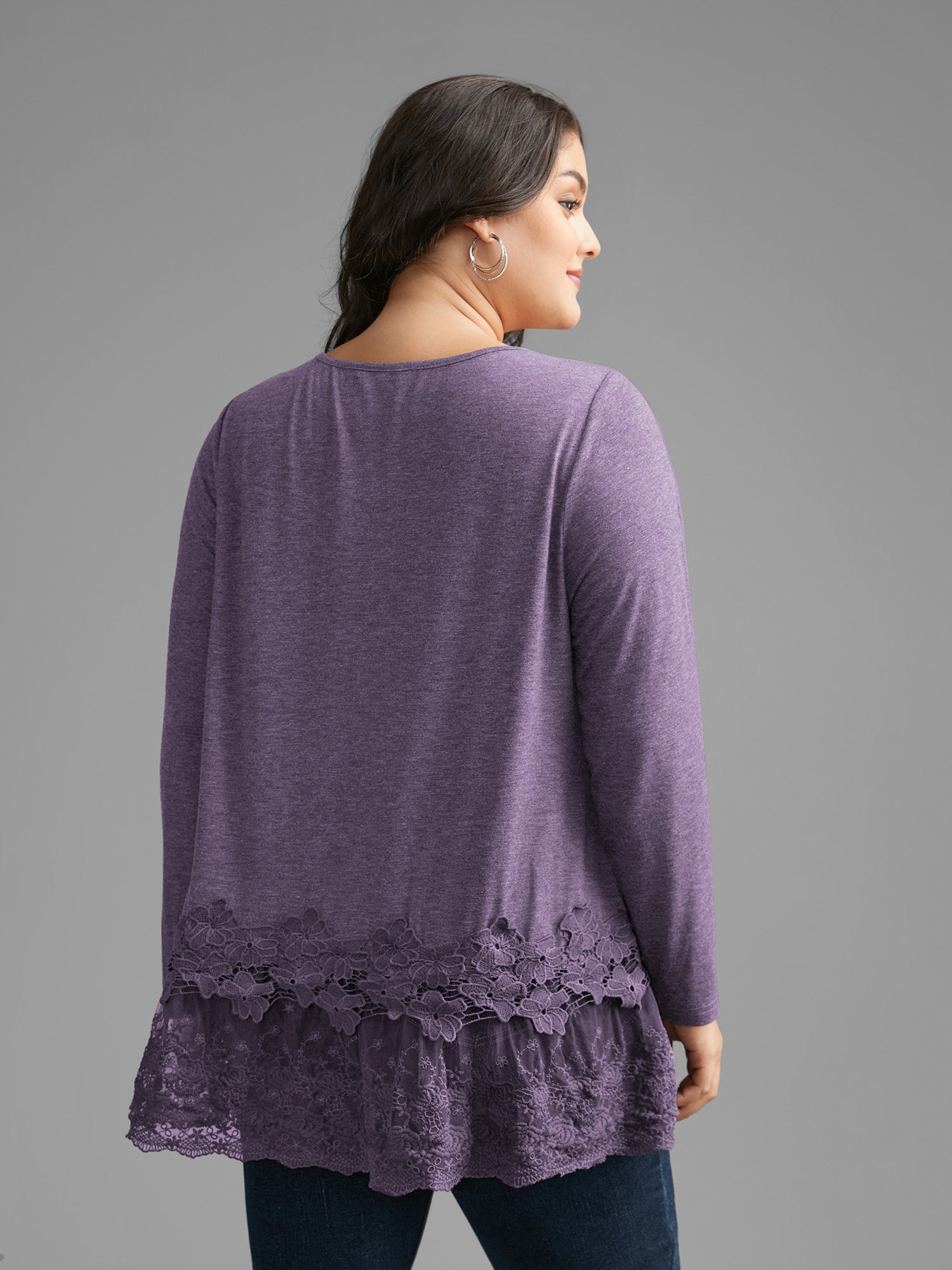 V Neck Lace Panel Jersey Top