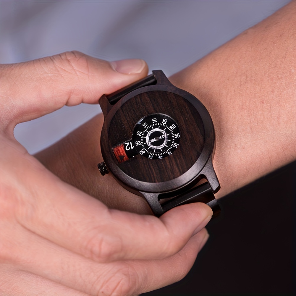 Simple Men's Wooden Watch Vintage Pointer Round Quartz Wrist Watch With Wooden Box Birthday Gift
