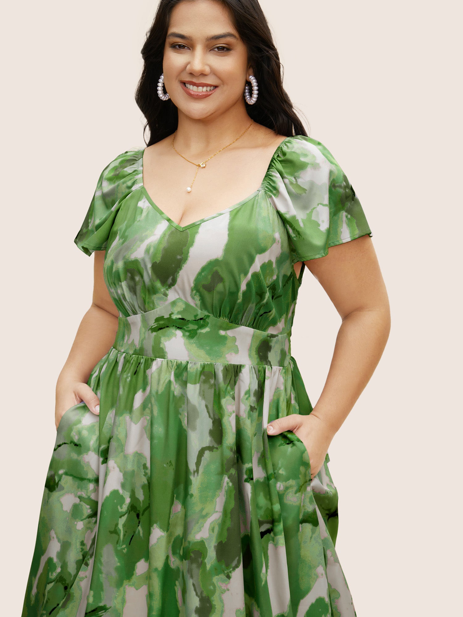 Watercolor Floral Ruffles Shirred Gathered Dress