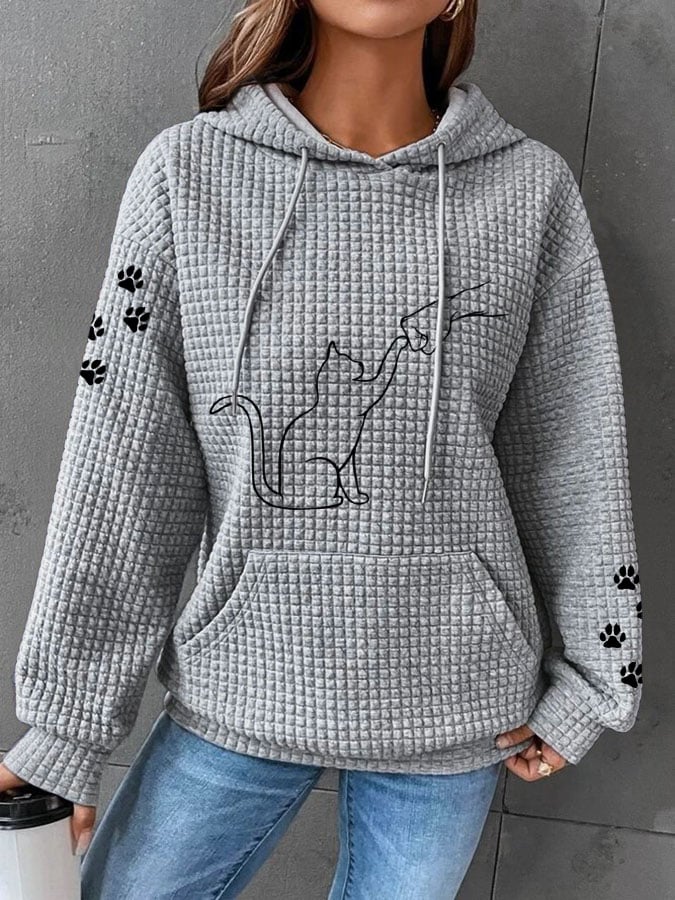 Women's Cat and Hand Print Casual Hoodie