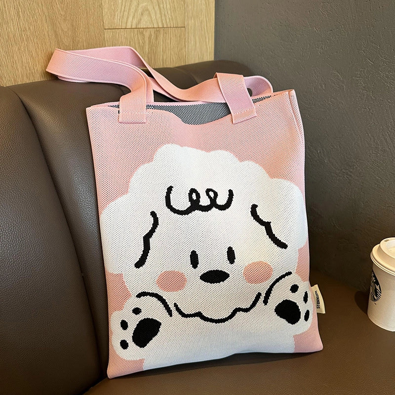 New Cartoon Sheep Knitted Shoulder Bag Women's High-grade Large Capacity Niche Casual Hand Bag Messenger Bag