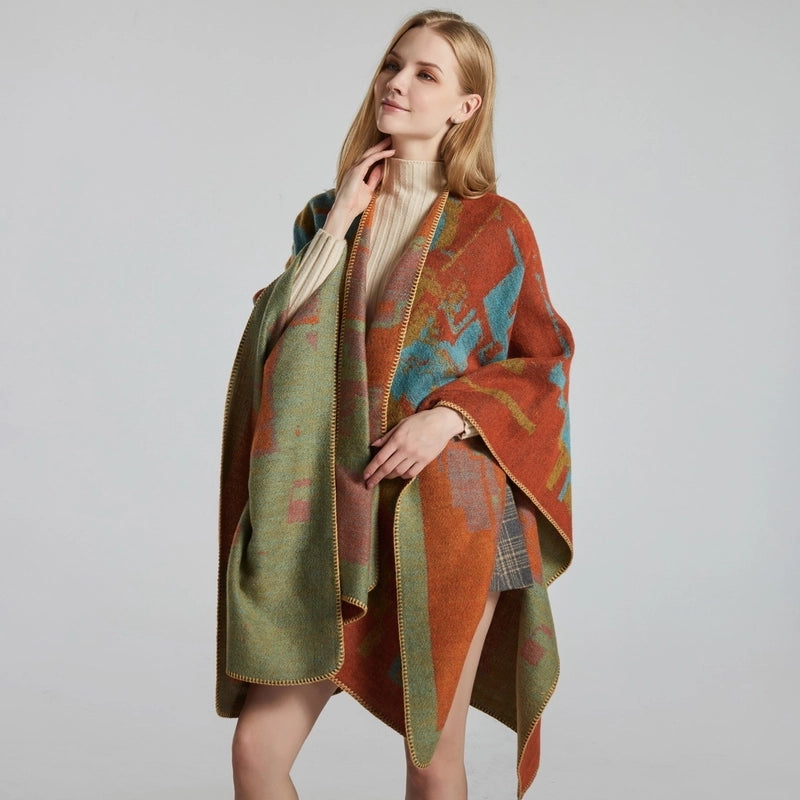 Women's Scarf Shawl Creative New Fashion Cashmere Jacquard Split Thickened Large Cloak Air Conditioning Warm Shawl