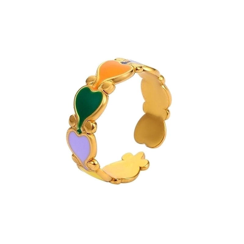 Vintage Style Color Block Stainless Steel 18K Gold Plated Plating Open Rings