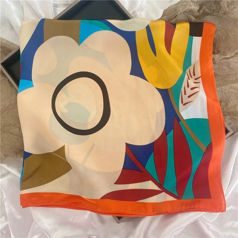 Women's Elegant Letter Flower Satin Silk Scarf