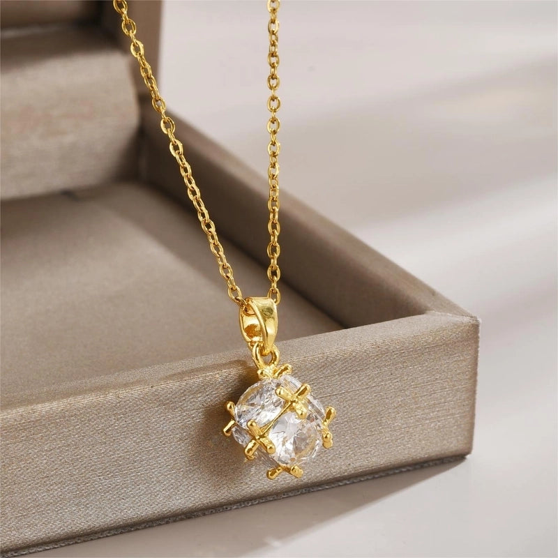 Elegant Minimalist Leaf Flower Bow Knot Titanium Steel Zircon Plating Pendant Necklace