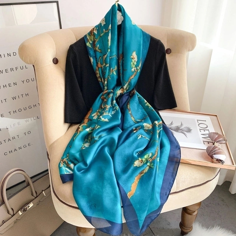 Women's Elegant Flower Satin Silk Scarves
