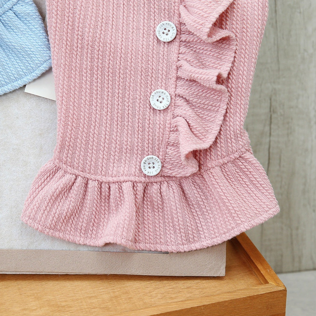 Buttoned Ruffled Knitted Dog Cat Dress