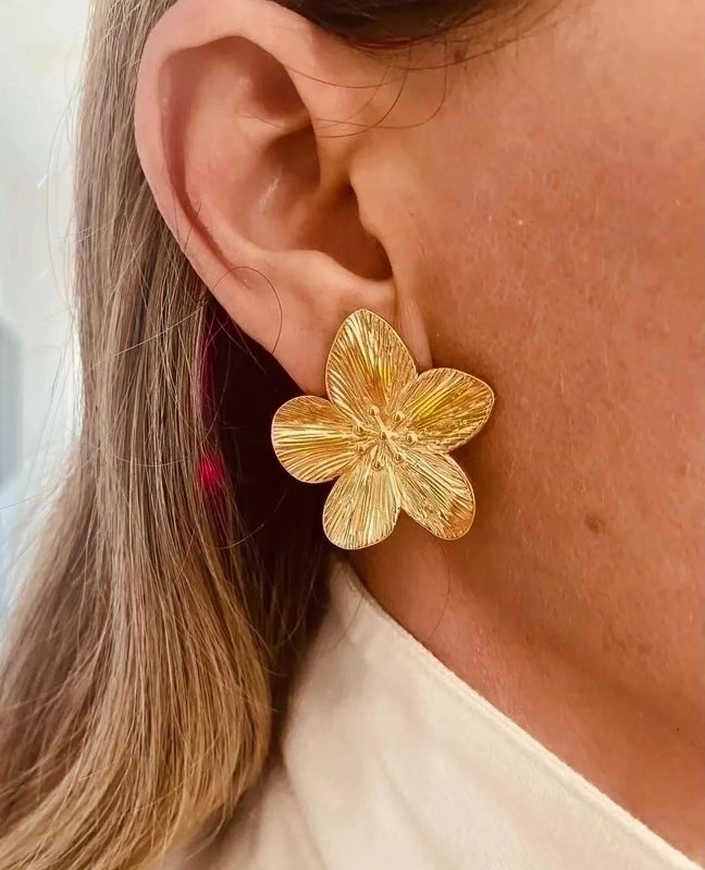 INS Style Flower Butterfly 304 Stainless Steel Turquoise 18K Gold Plated Plating Inlay Rings Earrings