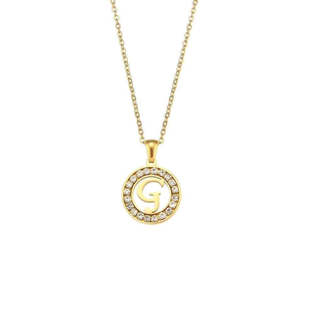 Fashion Round Number Text Letter Stainless Steel 18K Gold Plated Necklaces