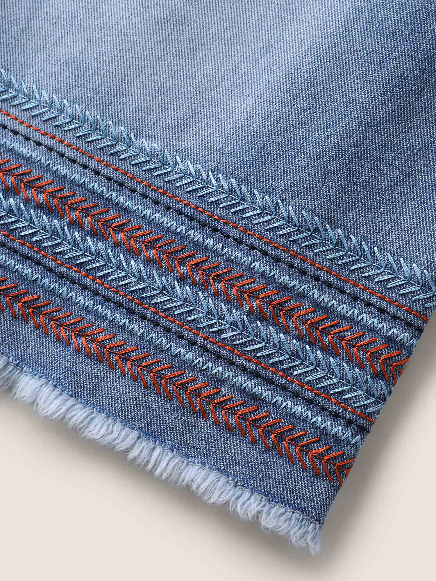 Colorful Hem Classic Cut Denim Skirt
