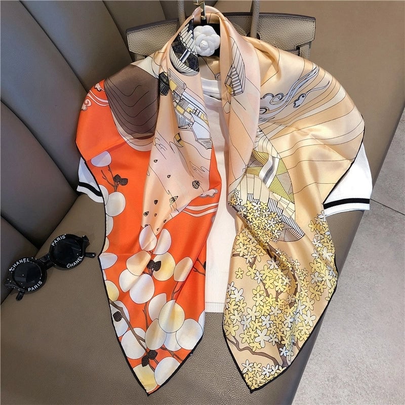 Women's Elegant Minimalist Printing Silk Printing Silk Scarf