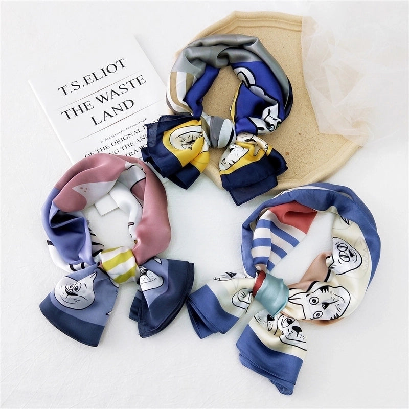 Women's Sweet Color Block Satin Printing Silk Scarves
