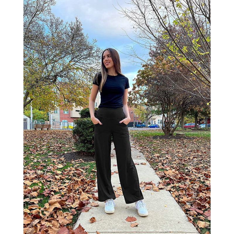 Women Wide Leg Yoga Pants High Waist Stretch Workout Sweatpants With Pockets Casual Straight Leg Pants