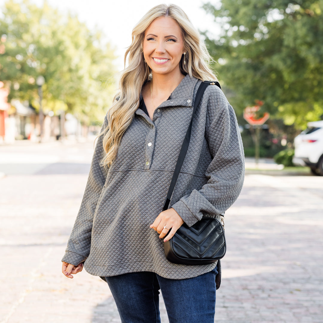 Snuggle Me Up Pullover. Charcoal Gray