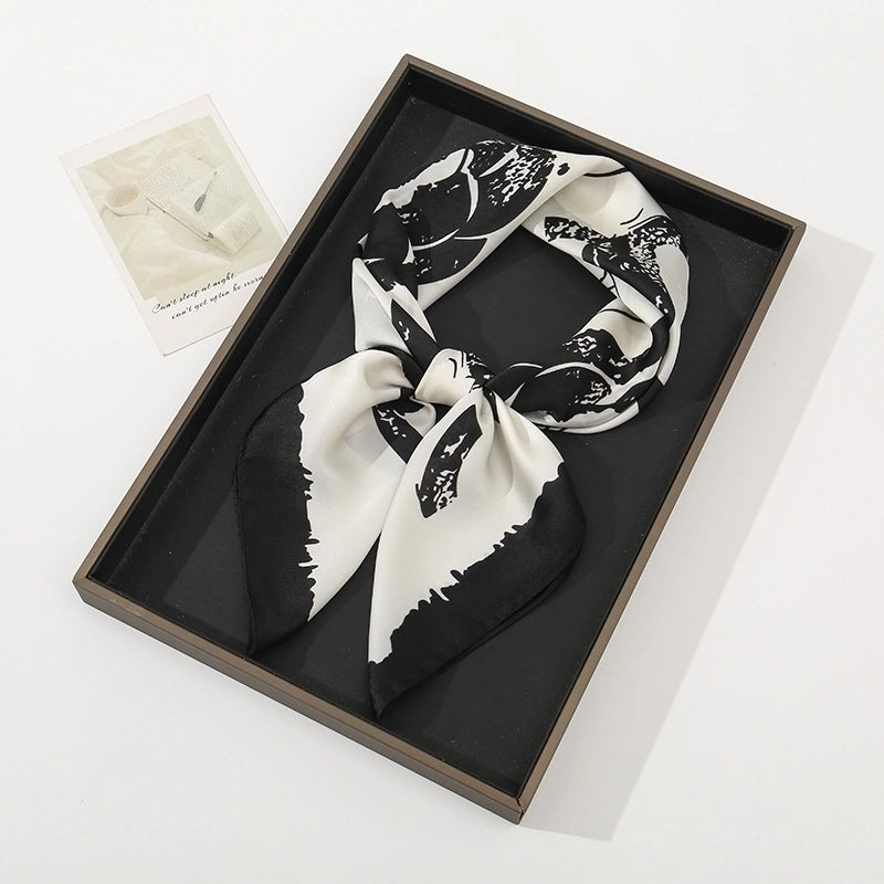 Women's Pastoral Minimalist Moon Tree Satin Printing Silk Scarf Bandanas