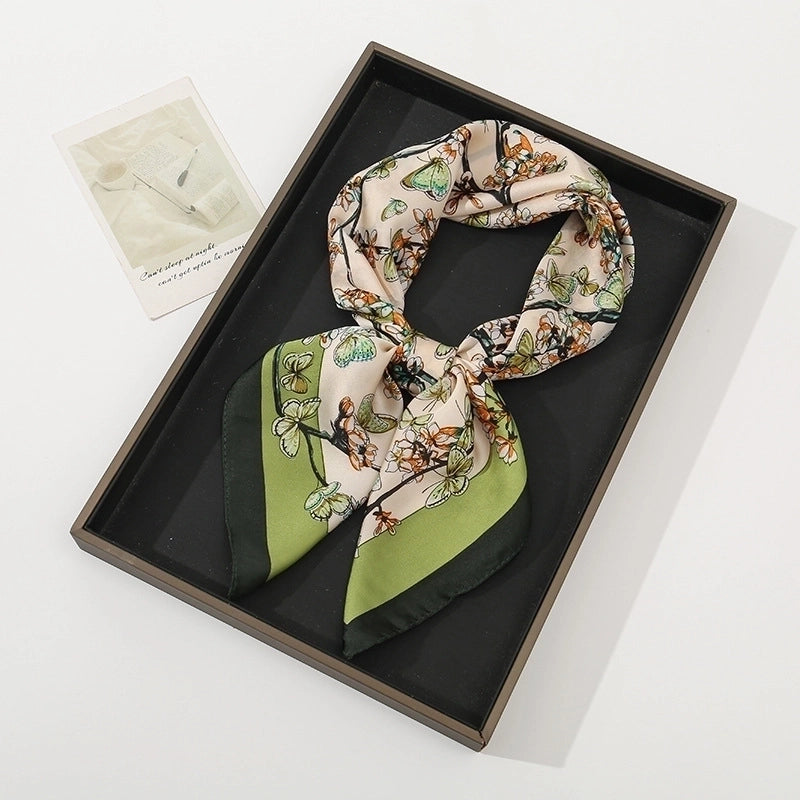 Women's Pastoral Minimalist Moon Tree Satin Printing Silk Scarf Bandanas