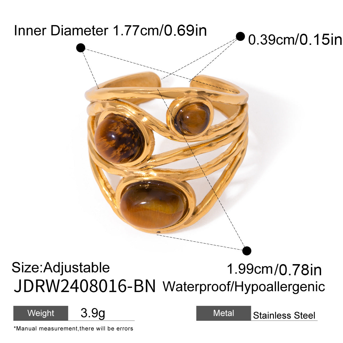 Jie Ding Stainless Steel Tiger Eye Stone Ring Antique Ring Titanium Steel Bracelet Rings