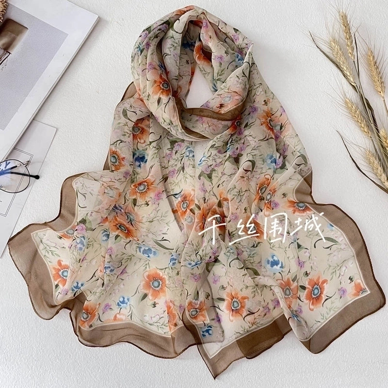 Women's Vacation Color Block Floral Polyester Silk Scarves