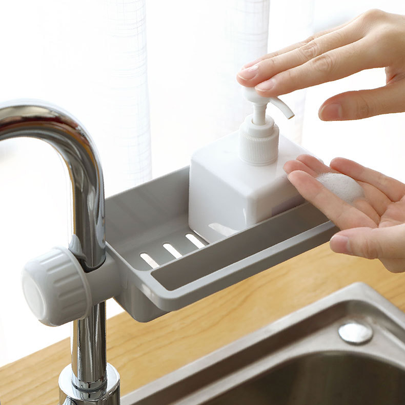 Kitchen faucet organizer shelf