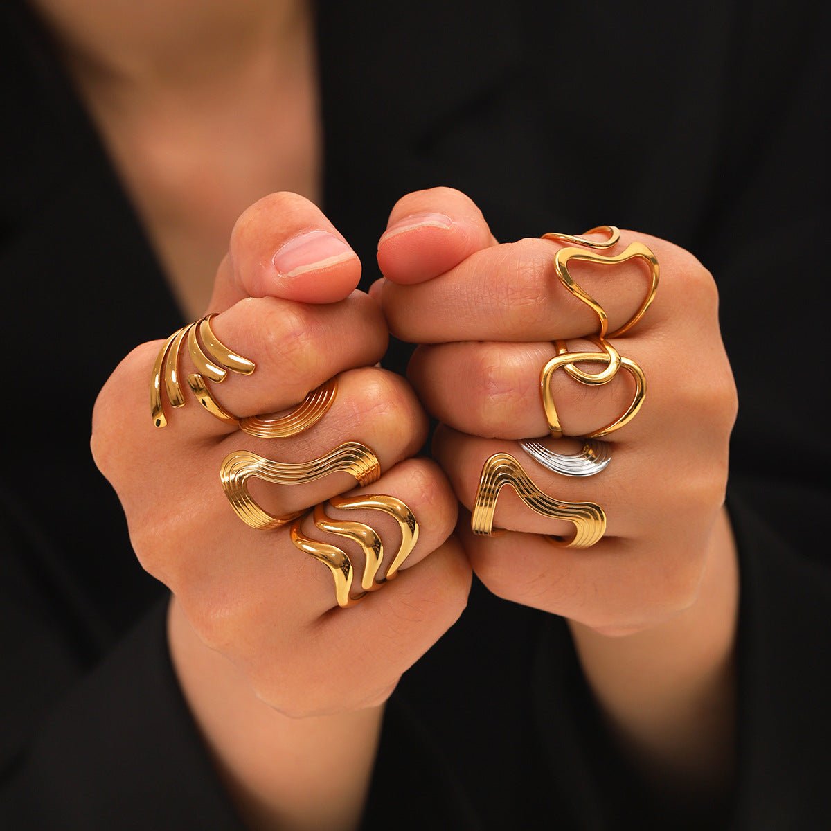 Ins Style Exaggerated Stainless Steel 18K Gold-Plated Ring Female Titanium Steel Ring Hand Jewelry