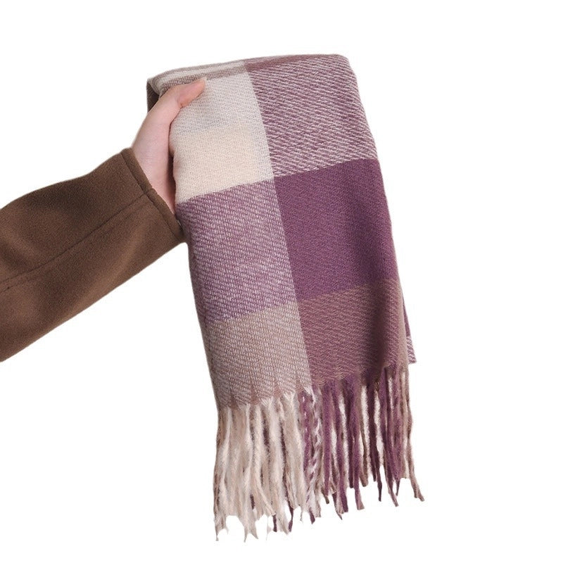 Women's Basic Plaid Polyester Scarf