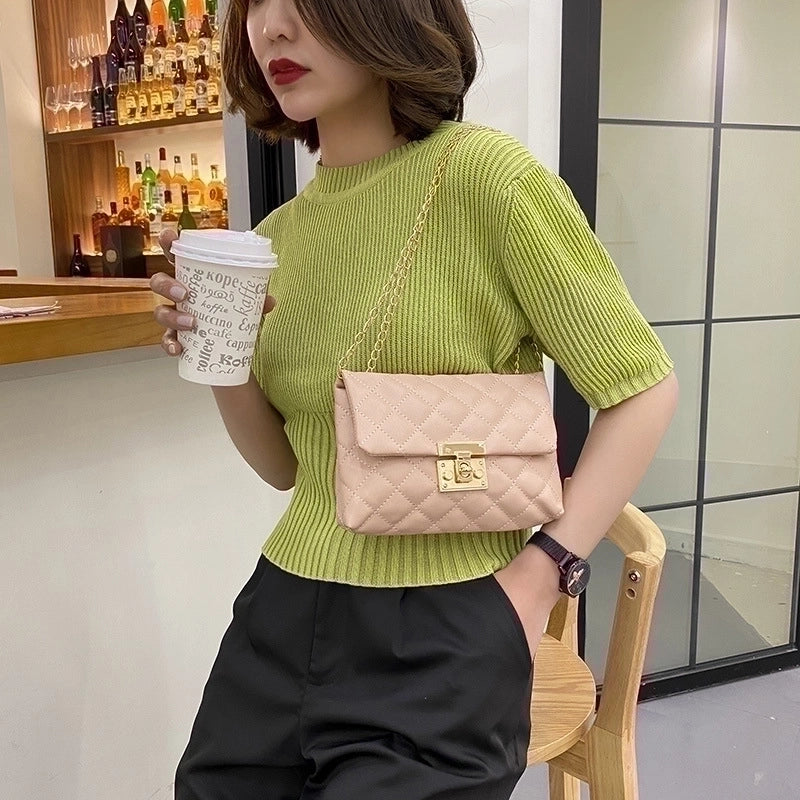 Women's Small Pu Leather Solid Color Fashion Square Lock Clasp Crossbody Bag