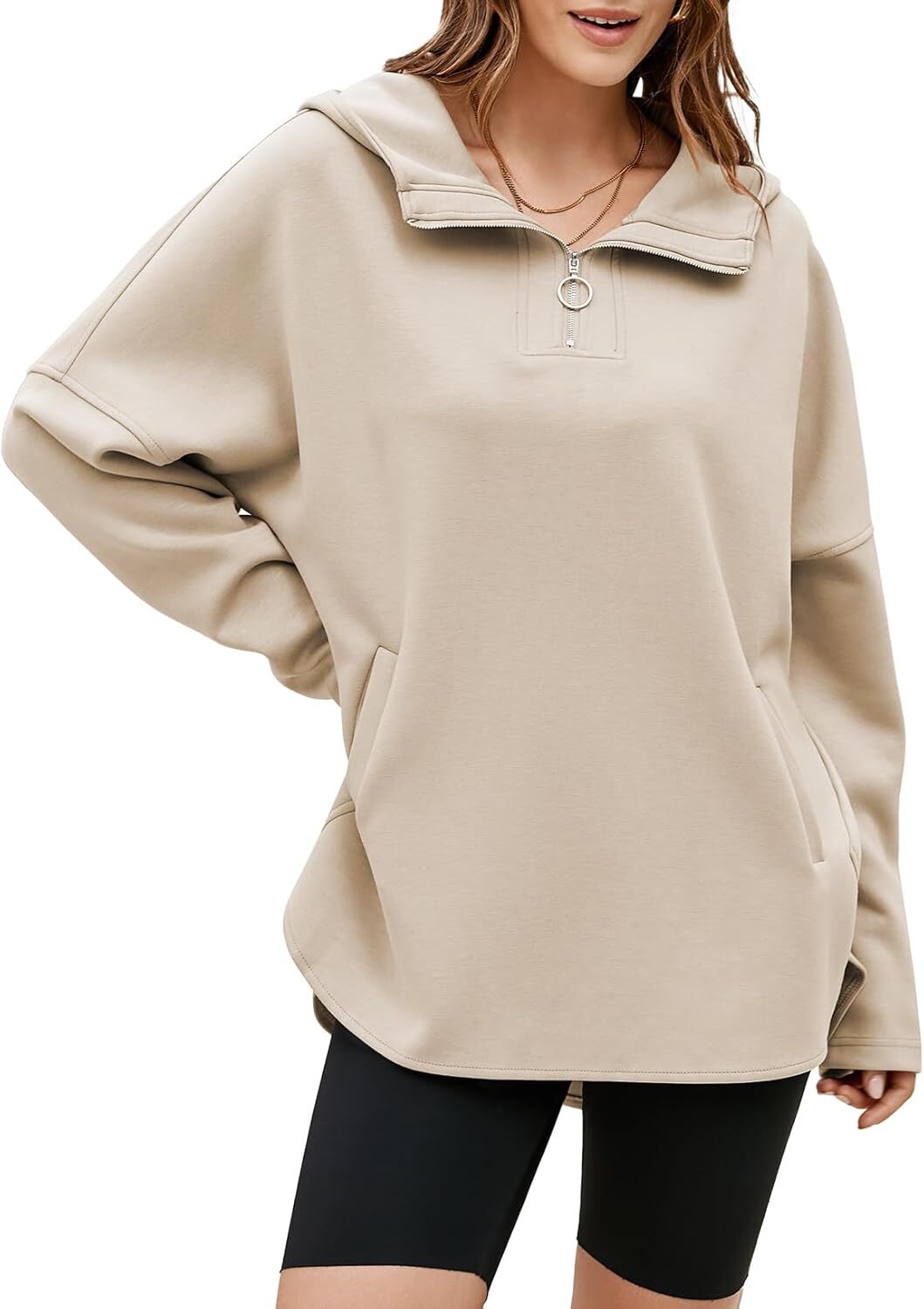 FINAL SALE⚡5 Packs for $25.95⚡- Women's Oversized Hoodies Casual Long Sleeve Half Zipper Pocket Sweatshirt Pullover Tops