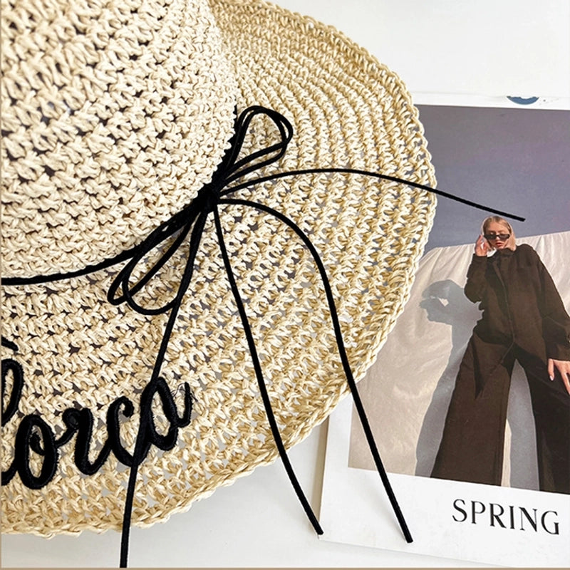 Women's Casual Retro Classic Style Solid Color Bow Knot Big Eaves Straw Hat
