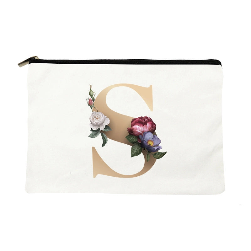 Letter Flower Makeup Bag Personalized Style English Letters Hand-held Cosmetic Bag Canvas Bag