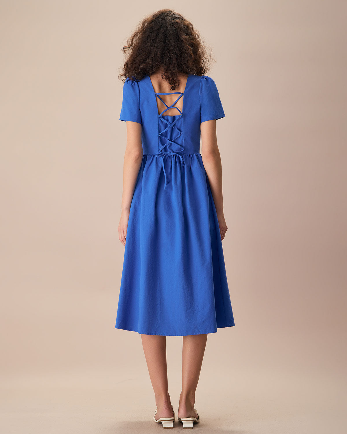 The Blue Sweetheart Neck Button Midi Dress