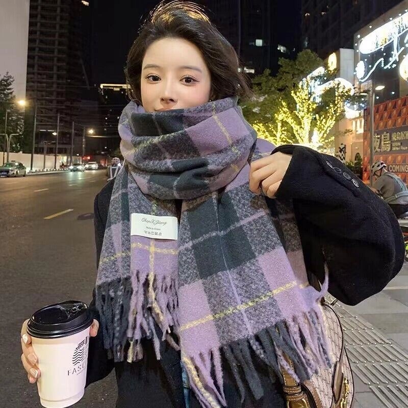 Women's Basic Plaid Polyester Scarf