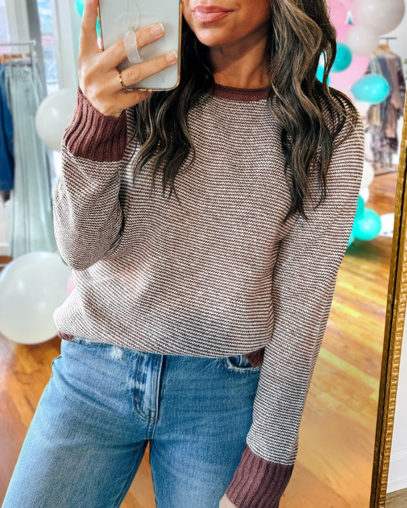 Striped Solid Trim Sweater